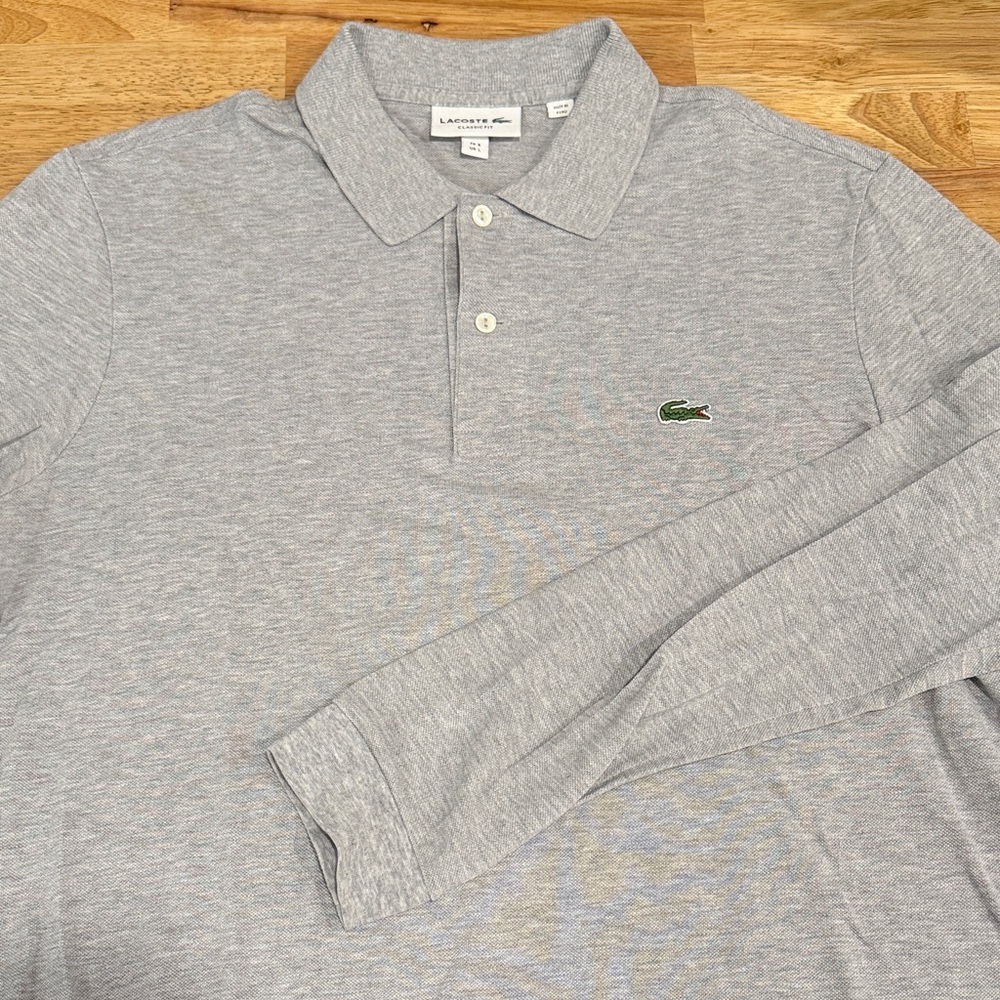 Lacoste Men's Long Sleeve Polo in Light Gray